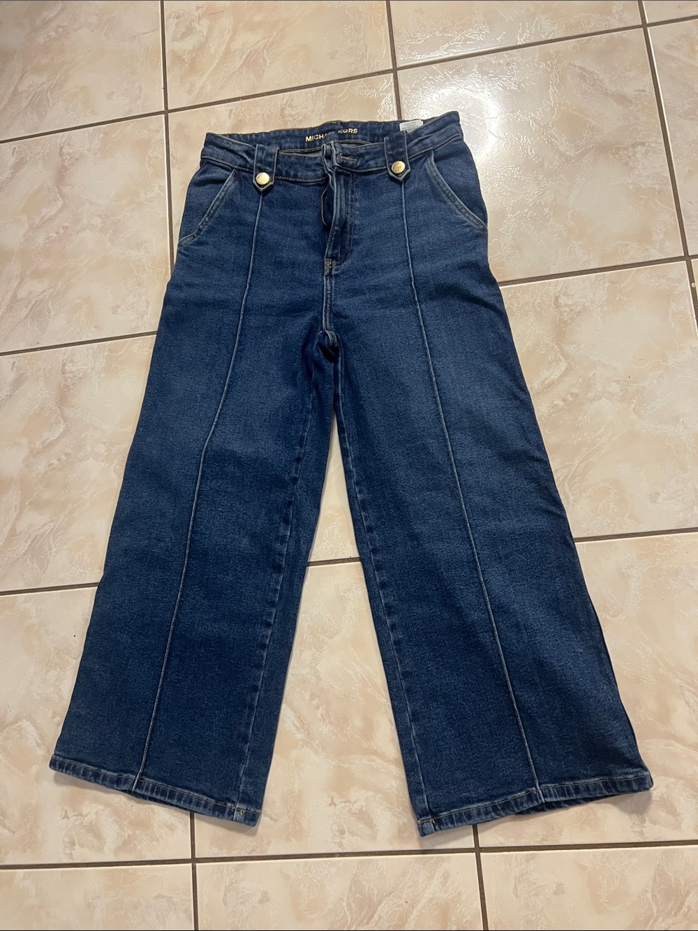 Michael Kors Dark Blue Wide-Leg Jeans with Front Seams